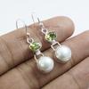 Natural Pearl and Peridot Earring, Handmade Earrings, 925 Sterling Silver Round Fresh Water Pearl Earrings, Gift for Mom, Peridot Earring