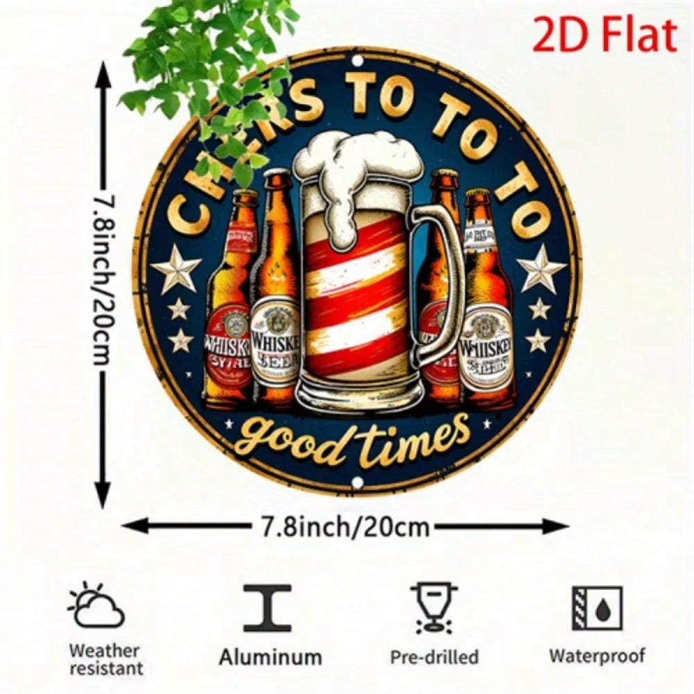 

Vintage Beer Whiskey Metal Tin Sign Wall Decor 7.87 Inch Round Home Bar Retro 20x20