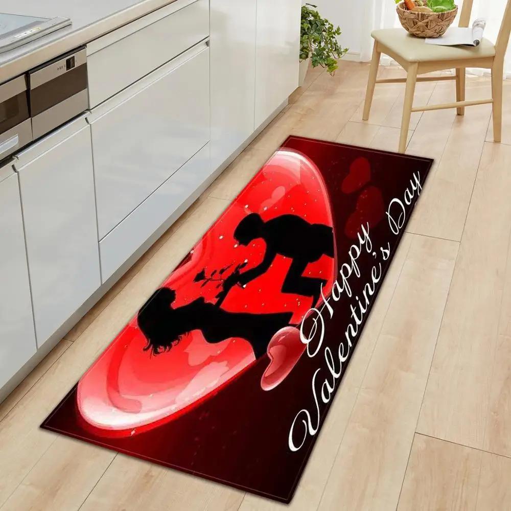 Valentine's Day Non-slip Restaurant Pad Home Porch Pad Entrance Door Mat Rectangular Corridor Area Carpet Kitchen Mat