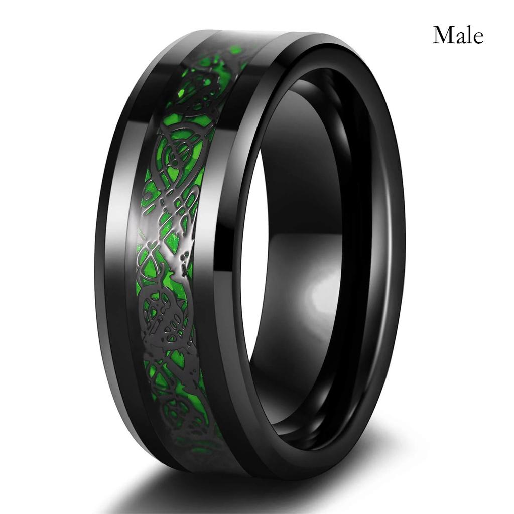 Fashion Couple Rings Romantic Women Heart Green Rhinestones Zircon Ring Men Stainless Steel Celtic Dragon Ring Wedding Jewelry