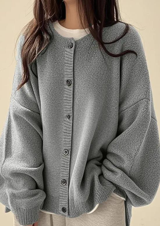 Vintage Solid Color Button Sweater Cardigan, Autumn and Winter Fashionable and Elegant Commuter Loose Knit Sweater for Women