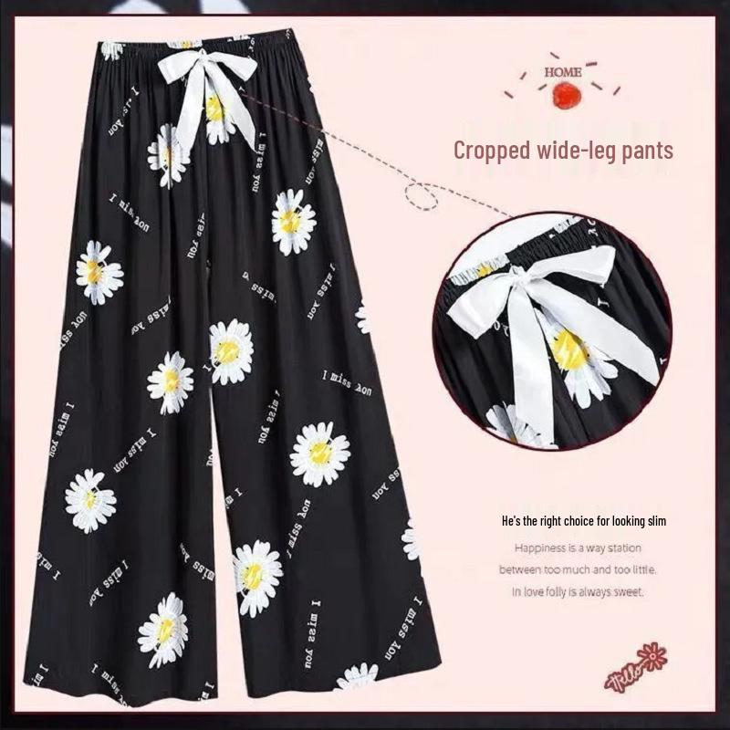 Damspecifika Plus Size Byxor i Bomull och Silke med Vida Ben - Casual Niopunktslängd för Hem & Utomhus