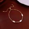 Gold-Plated Zircon Square Mother-of-Pearl Adjustable Bracelet - Elegant Light Luxury Bangle Jewelry