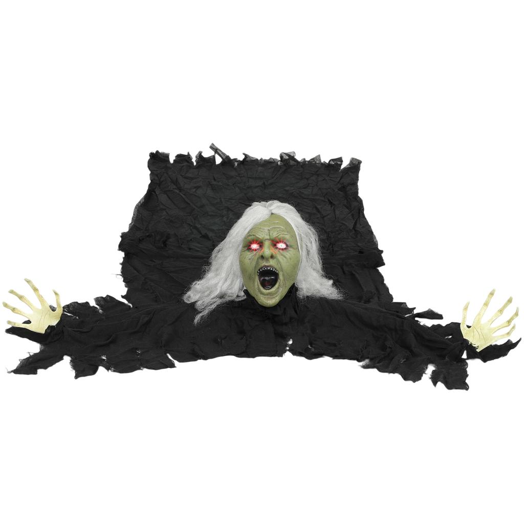 183cm Halloweenská dekorace Halloweenská zombie stará žena s LED světly, zvukovou funkcí, na párty