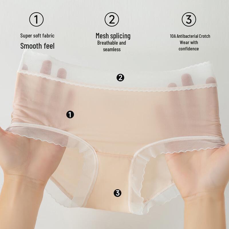 LangSha Women's Ice Silk Seamless Antibacterial Mid-Waist Briefs