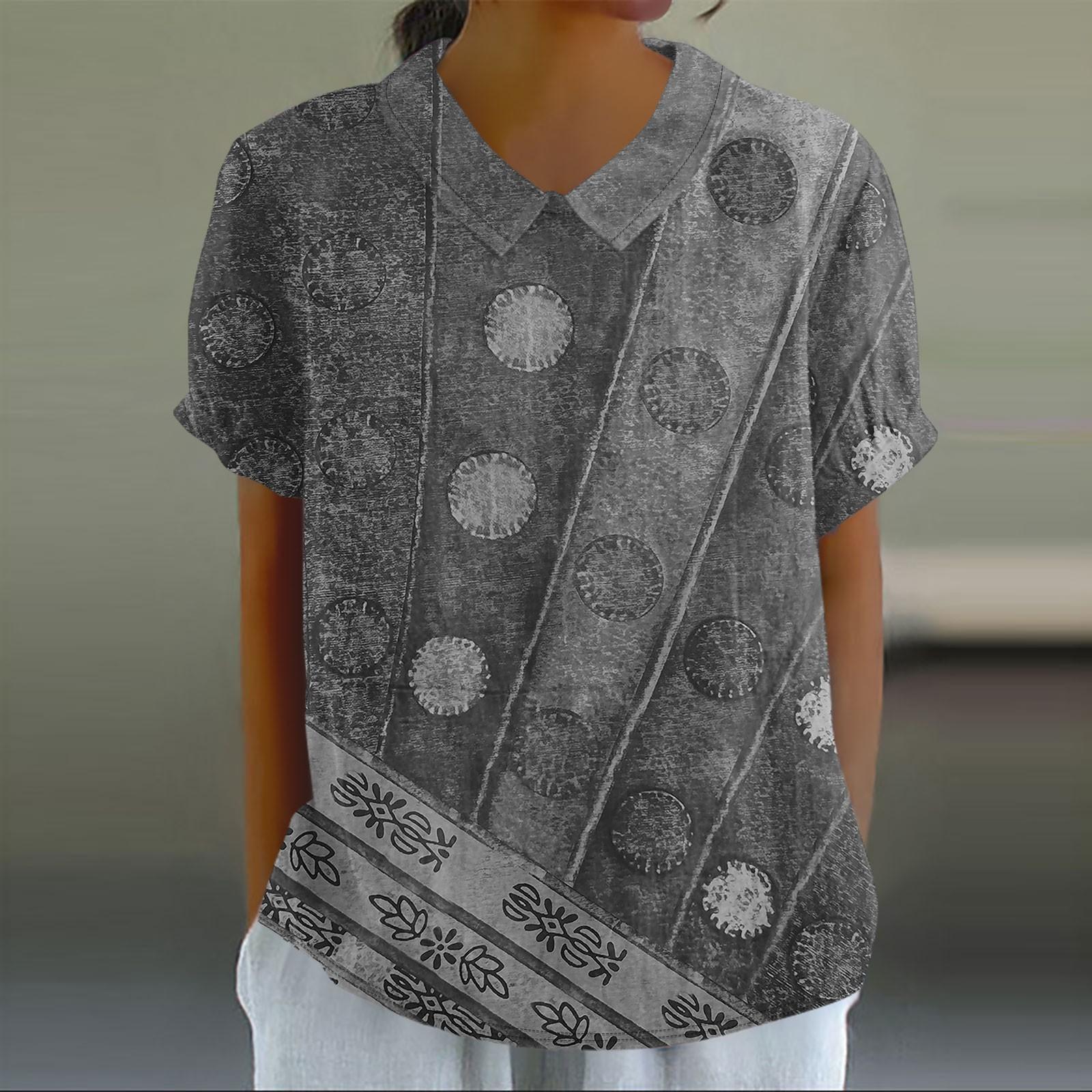 Женская повседневная футболка-пуловер с короткими рукавами и лоскутным принтом в стиле — фото 8