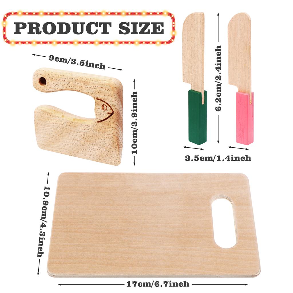 3 Stück Holz Kinder Messer Set Holz Kinder Messer zum Kochen Kinder Sicheres Kni