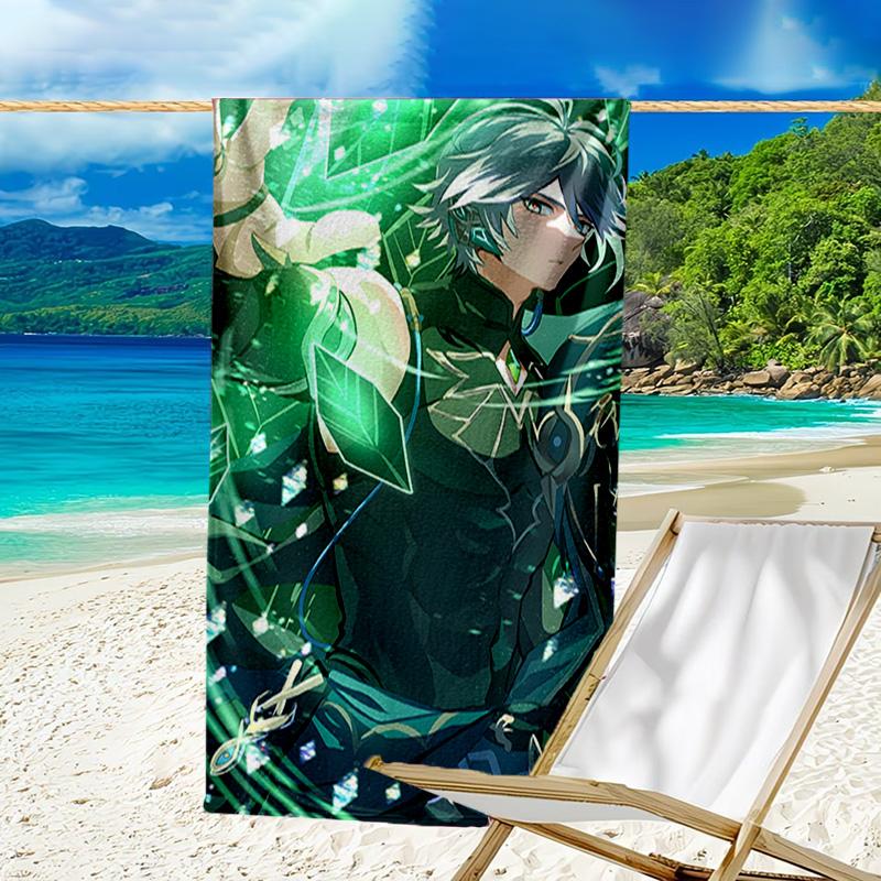 1pc Genshin Impact Alhaitham1 Beach Towel, Beach and Seaside Swimming Pool Equipment, Fashion Pattern, Rectangular, Travel Essentials