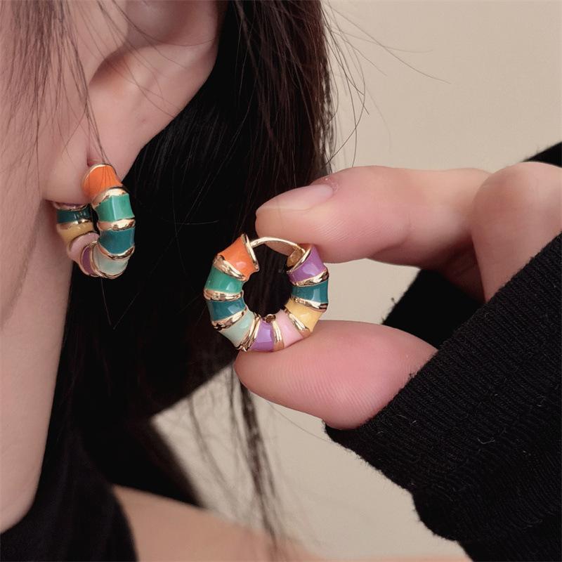 Dopamine Color Enamel Donut Hoop Earrings: Sweet, Luxurious, and Chic Design