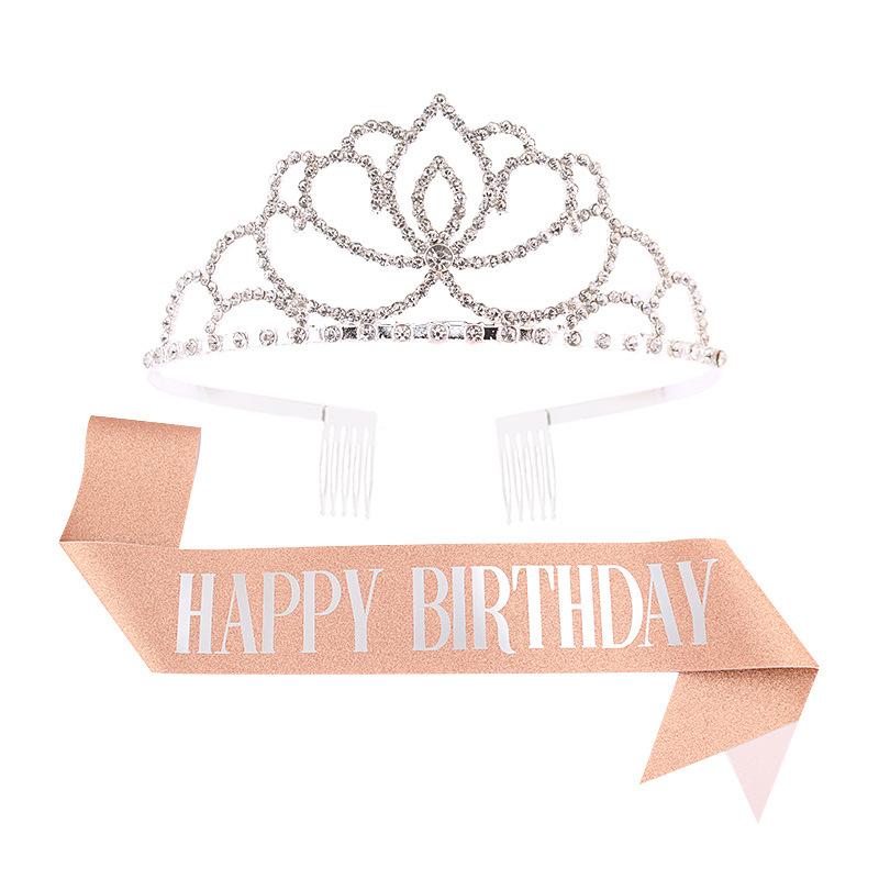 Princess crown bridal rhinestone headband birthday tiara prom party sash