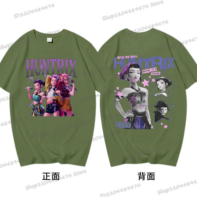 KPop Demon Hunters Rumi Zoey Miba T-shirt Men Korean Anime T Shirt Cartoon High Quality Cotton Tshirt Fashion KPop Tee Female