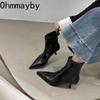 Street Style Spitzschuh Schmal Damen Stiefeletten Mode Dünne Absätze Schuhe Weiblich Modern Kurze Stiefeletten