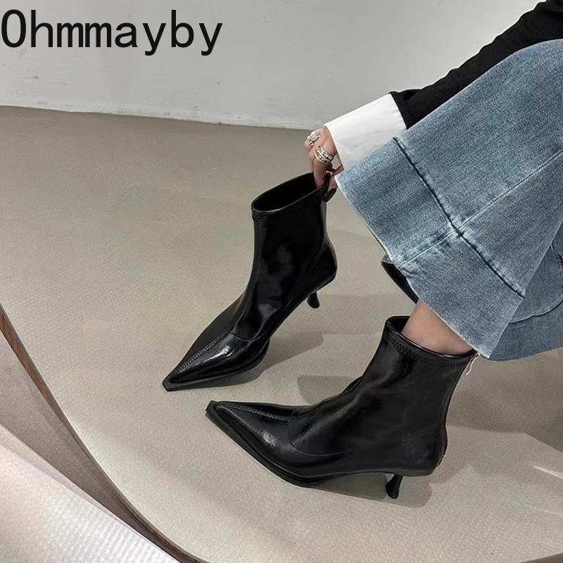 Street Style Spitzschuh Schmal Damen Stiefeletten Mode Dünne Absätze Schuhe Weiblich Modern Kurze Stiefeletten