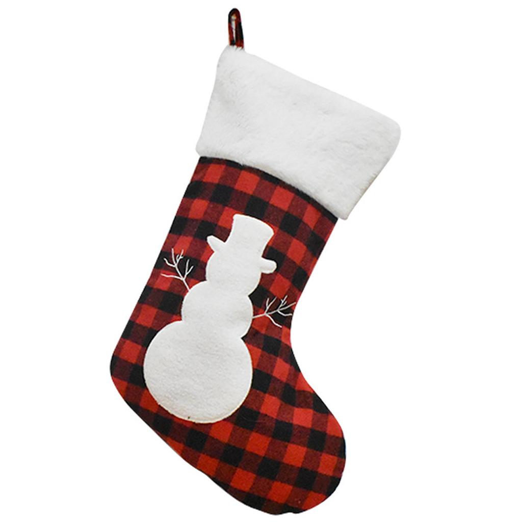 Christmas Stocking Fireplace Decor Christmas Gift Fun Tree Snowflake Red White Plaid Sock Boots Fireplace Home Decoration