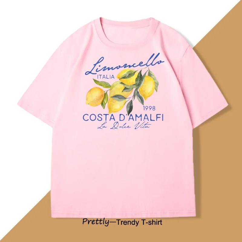 Retro Lemon Italy T-shirt Printed Short Sleeve T Shirt Women Casual Harajuku Streetwear Tee Tops Camiseta Women Summer Tees
