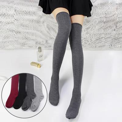 Women Long Socks Cashmere Women Boot Solid Wool Thigh Stocking Skinny Casual Cotton Over Knee-High Fluffy Female Long Knee Sock