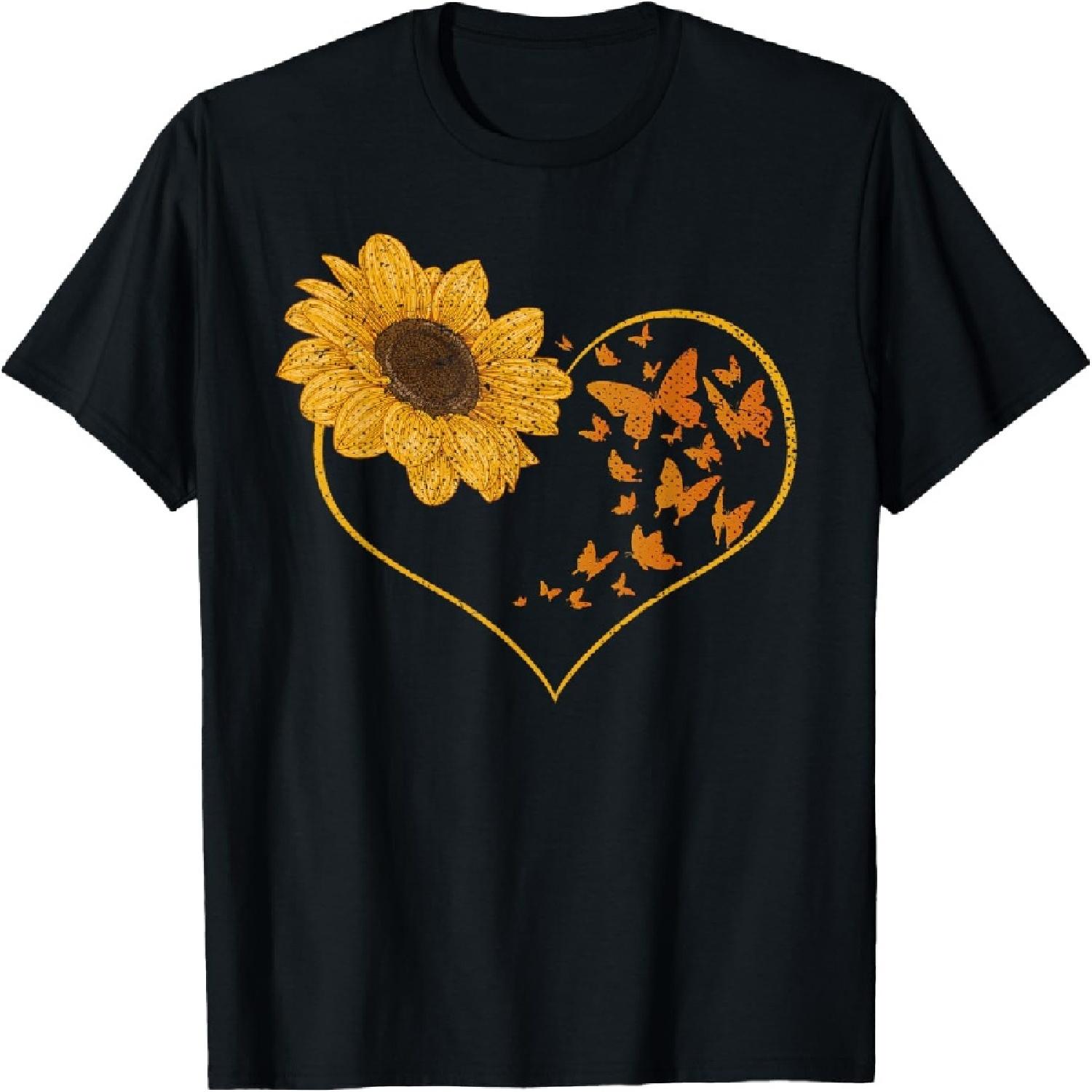 Butterflies Sunflowers Heart Hippie Nature Yellow Sunflower T-Shirt S