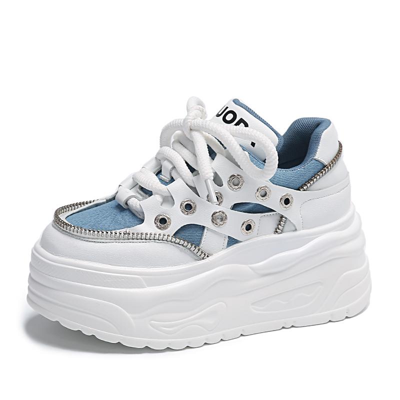 Fashion 8CM High Platform Sneakers Women Casual Leather Sport Shoes New Autumn Vulcanized Skateboard White Shoes Woman Chaussures Femme