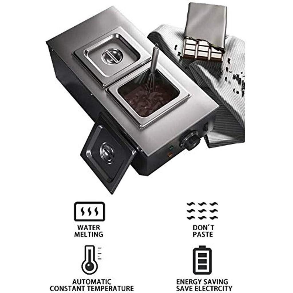 Máquina de Temperar Chocolate 600W Panela de Derretimento Aquecedor Elétrico Automático de Chocolate 2 Tanques Aço Inoxidável Aquecedor de Líquidos