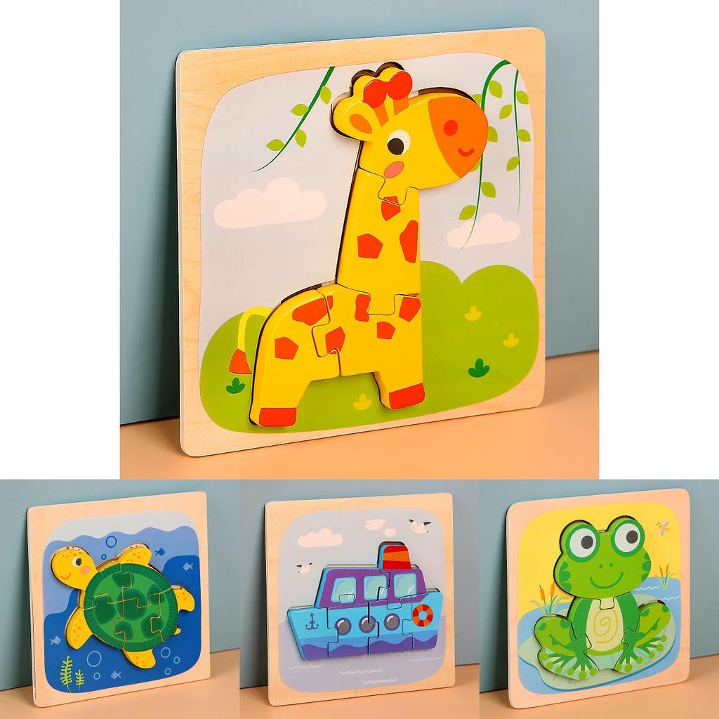 Puzzle 3D en Bois pour Tout-Petit avec Association d'Animaux et Blocs à Emboîtement pour l'Éducation Précoce