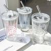 1Pcs Creative Letter Water Cup With Straw And Lid Water Cup Glass Cup Sport Mug Straw Water Cup Breakfast Cup Outdoor Tableware