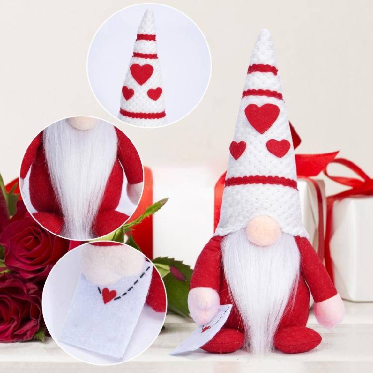 Romantics Heart Hat Gnomes Plush Dolls Stuffed Dwarf Figurine Valentines Day Gift for Couples Bedroom or Desk Decoration