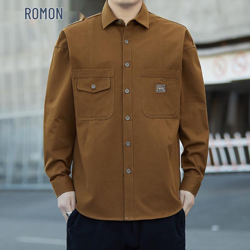 ROMON Men s 100% Cotton Long Sleeve Casual Shirt XL