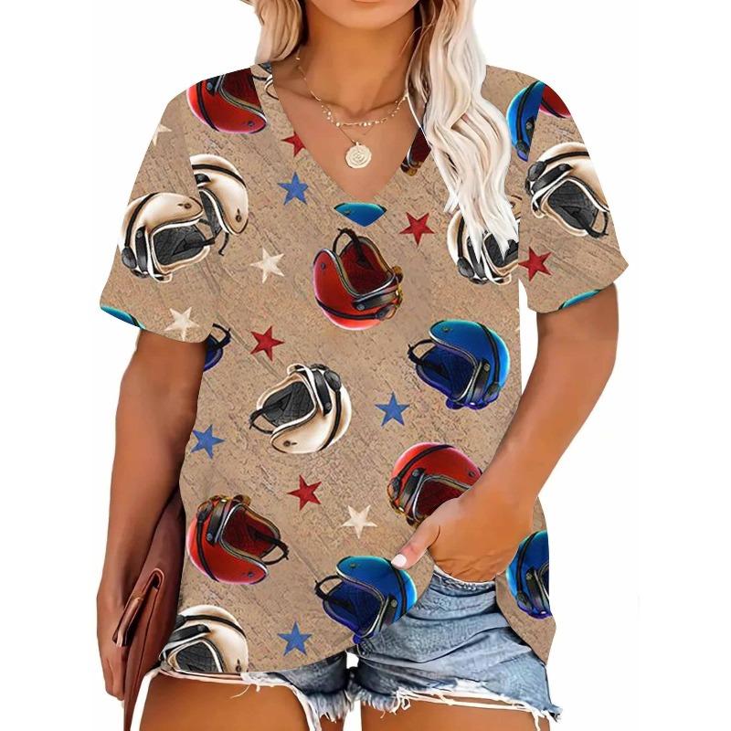 Summer Women 3D Print Plus Size T-shirt V-neck Short Sleeved Loose Casual Top Fashion Women T-shirt Street Wear