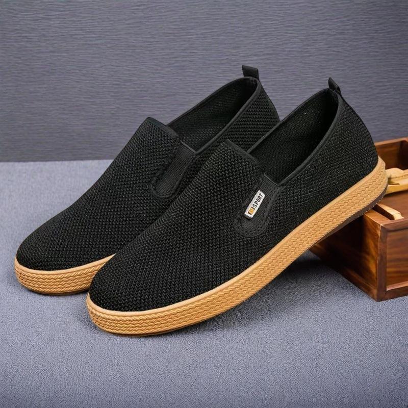 Men's old Beijing cloth shoes mesh breathable striped four-season shoes lightweight dad shoes middle-aged and elderly lazy shoes one pedal