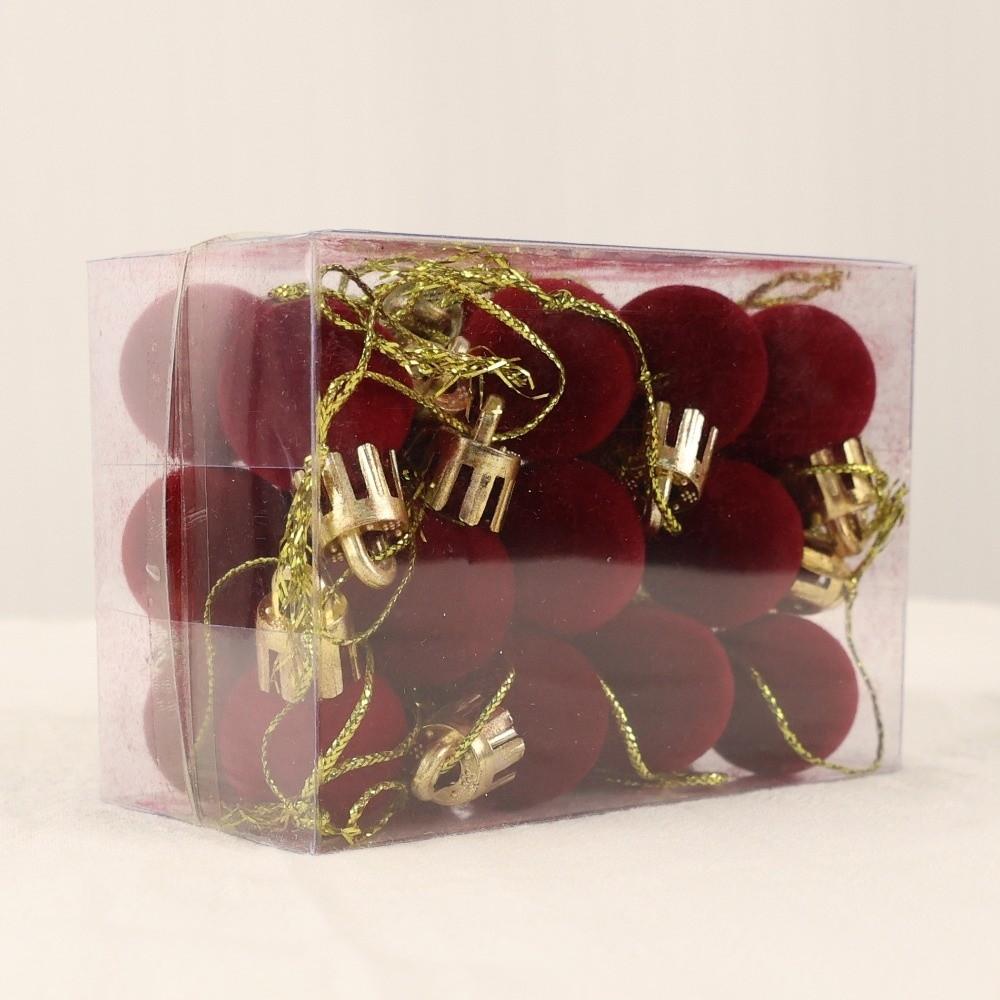 

24pcs/box New Flocked Christmas Balls Ornaments 2cm Mini Christmas Hanging Ball Hanging Christmas Decor Holiday Decorating червоний