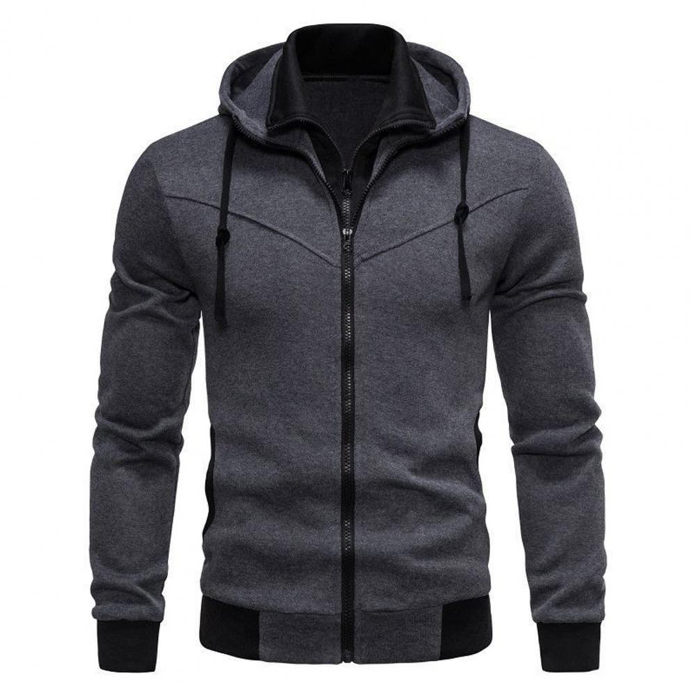 Casual Men Hoodie Men's Zipper Closure Hoodie Cardigan with Drawstring Hood Contrast Color Design for Fall Spring Seasons Spring