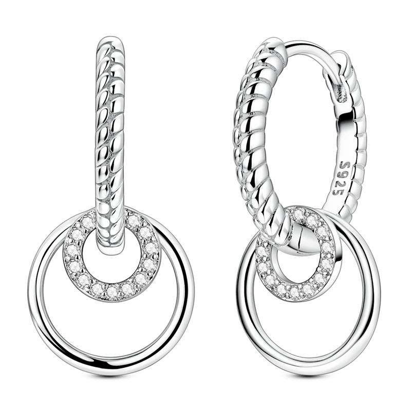 925 Sterling Silver Cubic Zircon Earrings Double  For Women Heart Star Moon Earrings Elegant Birthday Jewelry Gifts