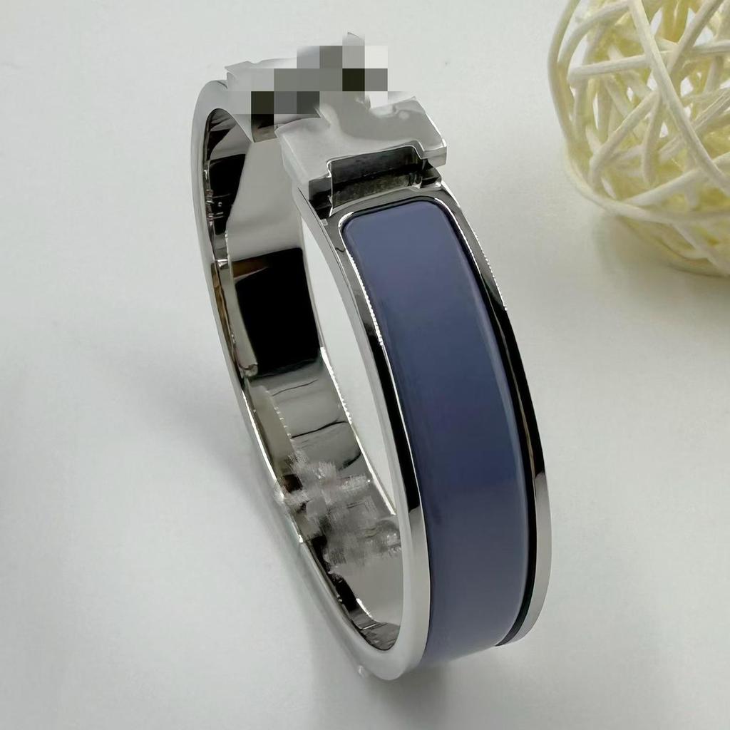 H Letter 12MM Enamel Titanium Steel Bracelet - European & American Fashion Bangle