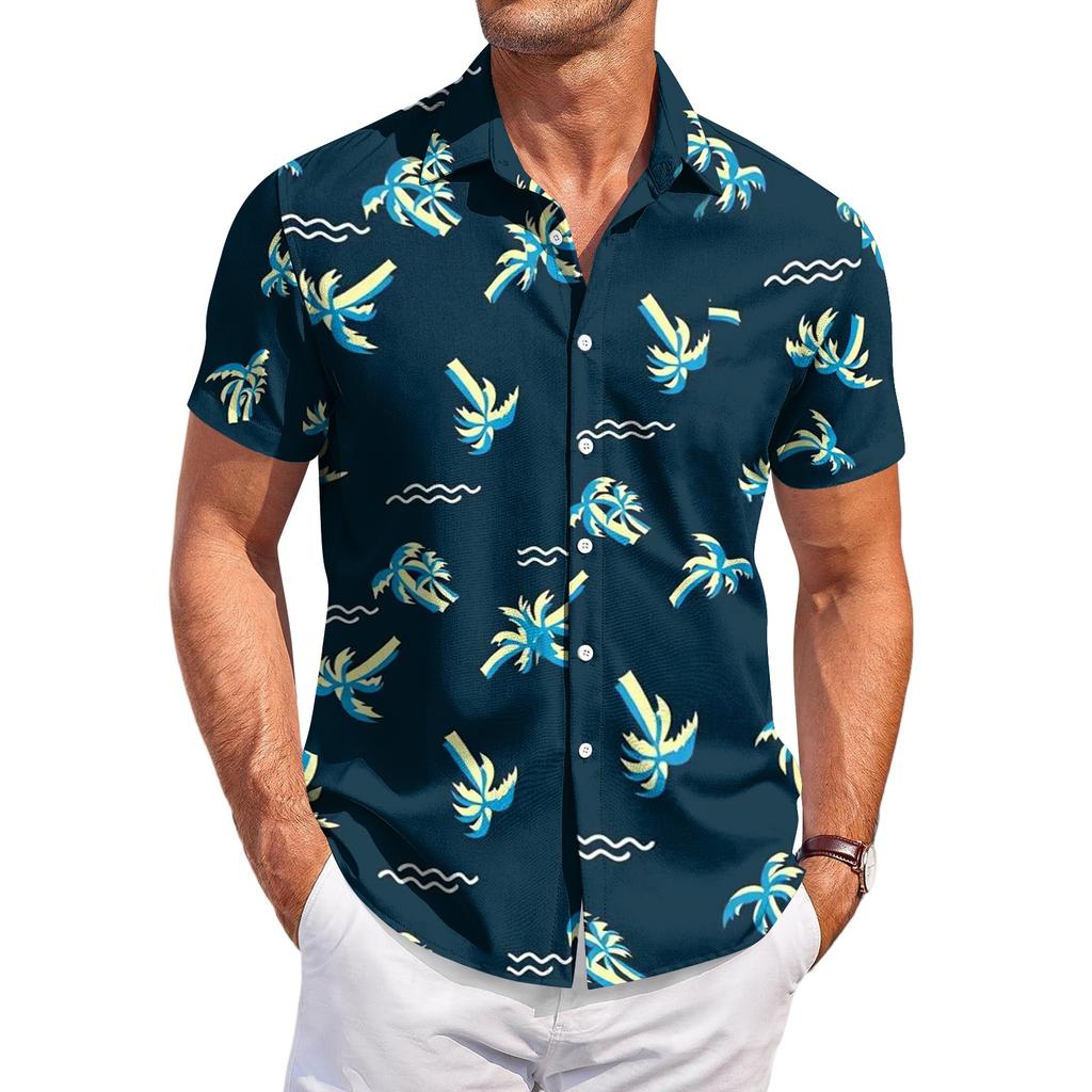 Men's Casual Loose Fit Hawaiian Short Sleeve Shirt Lightweight Button Down Tropical Printed Shirt for Summer Beach Vacation