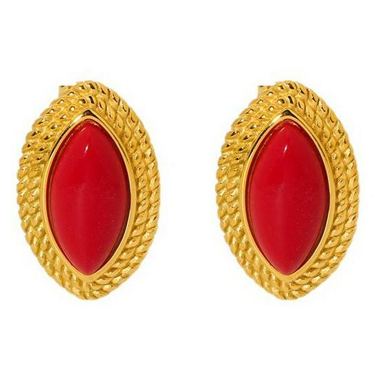 18K Gold Plated Black and Red Horse Eye Resin Stainless Steel Stud Earrings