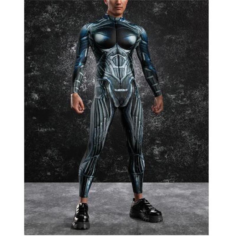 Men Sexy Colorful Print Jumpsuit Punk Morphsuit Halloween Robot Cosplay Zentai Suit Holiday Party Bodysuit Rave Cycling Catsuits