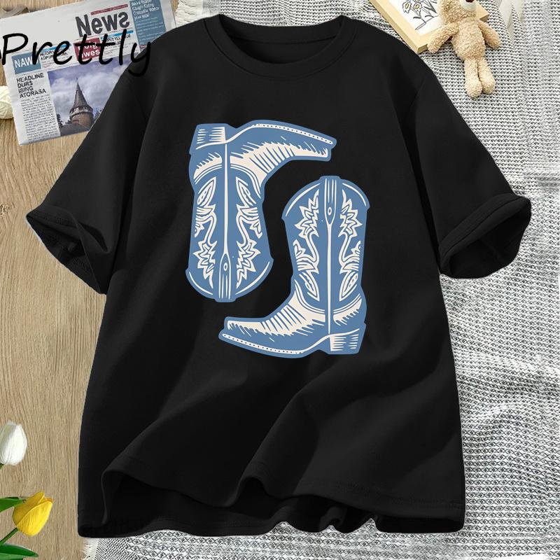 Vintage Western TShirts Cowboy Boots T Shirt Womens Western Cowgirl Trendy Graphic Tee Country Vintage Oversize Cotton Tees