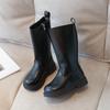 Winter 2025 Girls' Korean Casual Riding Boots - High-Top Leather with Thin Fleece, Warm for Little Girls.
