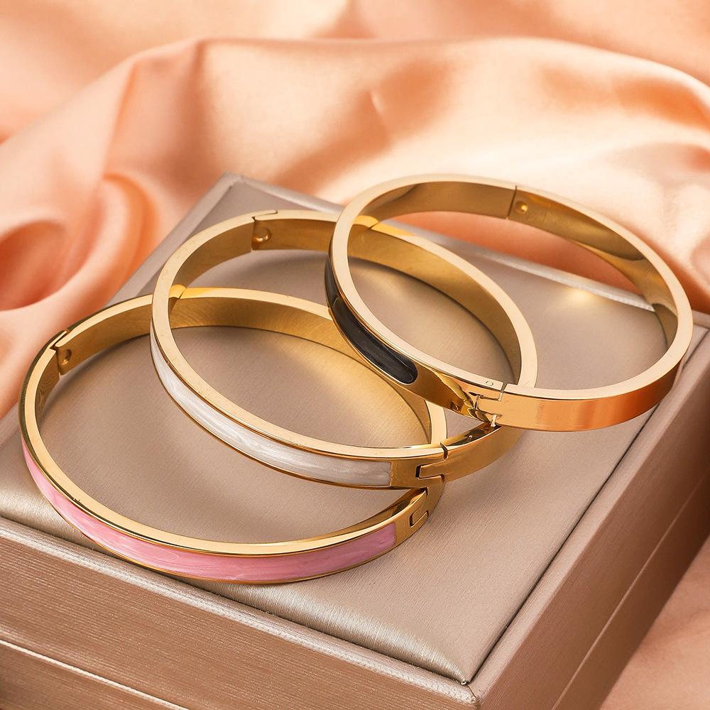 Colored Drip Oil Stainless Steel Bracelets Women Fashion Jewelry Set Accessory
