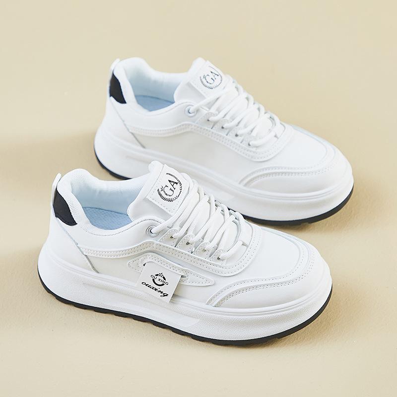 Casual Walking Shoes for Women Comfortable PU Leather Lace-Up Chunky Platform Sneakers Non-Slip Tennis Sneakers Women's Breathable Running Shoes