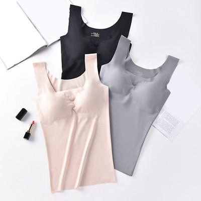 Mulheres colete sem costura cor sólida almofadas no peito sem mangas sem fio uso diário pescoço quadrado push up feminino regata roupas esportivas femininas