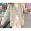 Lamb Wool Imitation Leather Coat Women's Winter New Thickened White Plush Top Cotton Jacket Round Neck