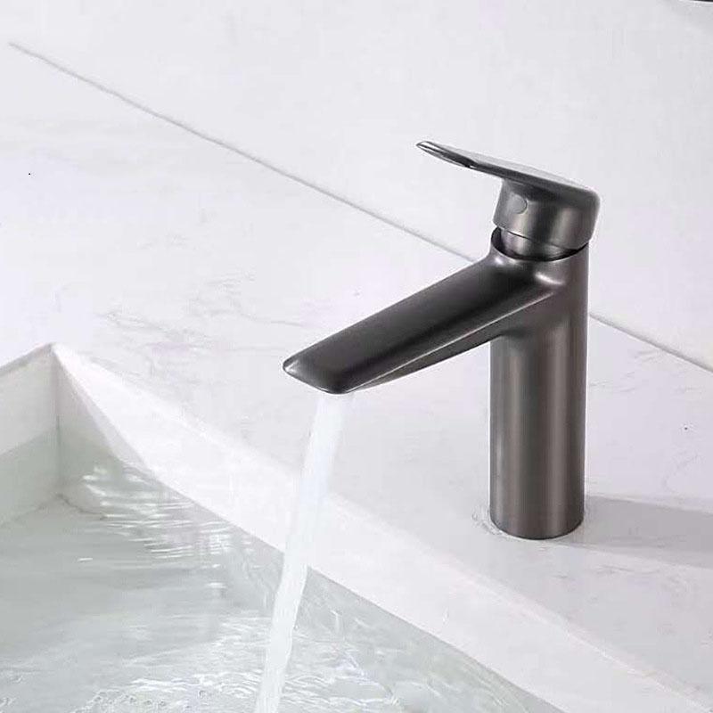 Brushed Gold/Gray Brass Bathroom Faucet Fashion Deck Mount Hot and Cold Water Mixer Basin Faucet White Single Hole Sink Tap