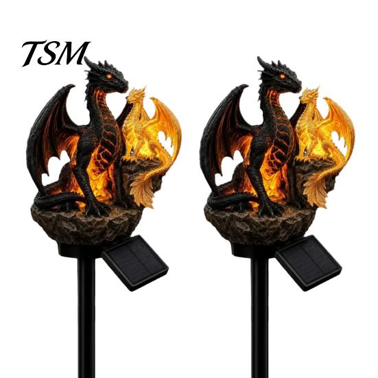 Gothic Outdoor Lantern Decor Dragon Solar Garden Light, Medieval Statue Lamp, Waterproof Weather Resistant Resin Sculpture for Patio Lawn Yard