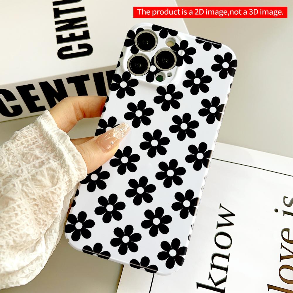 Black and White Floral Pattern Phone Case All inclusive film hard phone case, compatible with iPhone 18 Pro Max 17 16 15 14 13 12 11