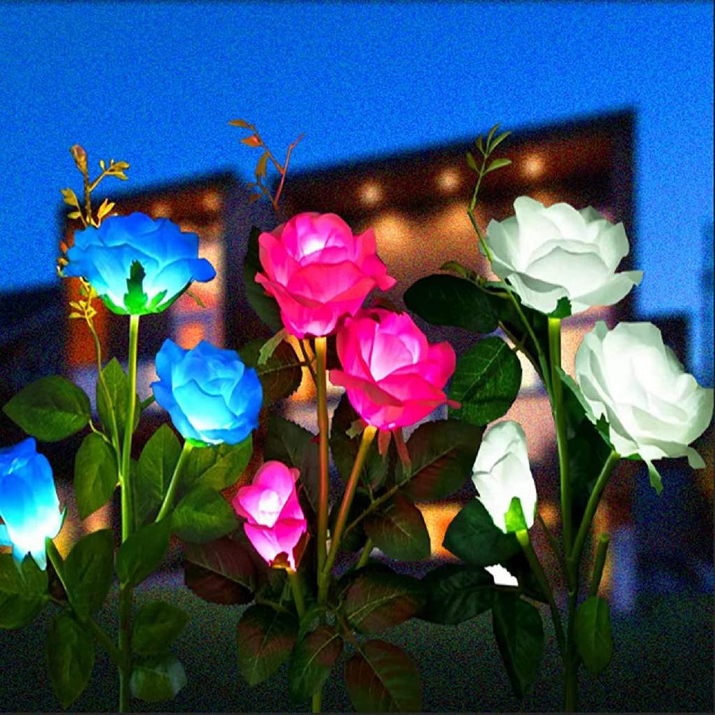 Solar Garden Stake Lights, Outdoor Solar Rose Flower Lights with 9 Rose Flowers, LED Rose Solar Powered Lights for Patio, Lawn, Garden, Yard Decorati
