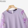 ZANZEA Women Casual Floral Print Splice Long Sleeve Round Neck Loose Blouse