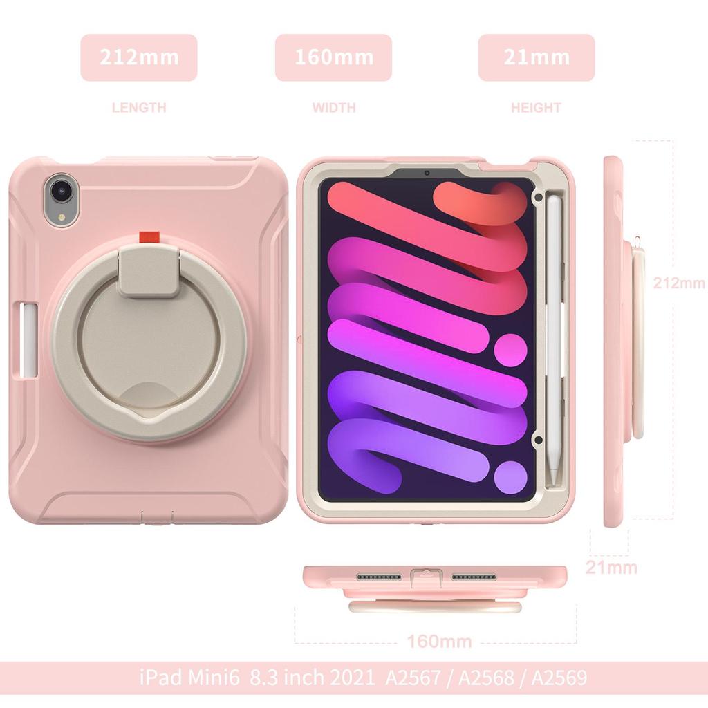 iPad Mini 6 Protective Case with Rotating Stand & Large Handle