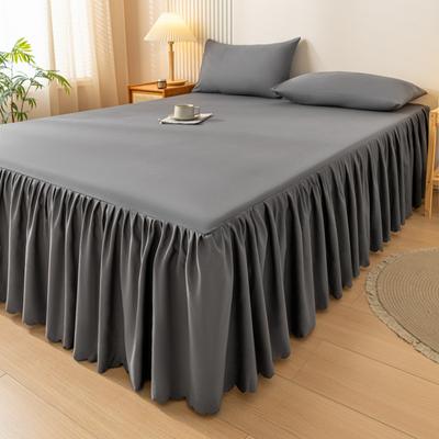 1pc Gray Bed Skirt Skin-friendly Bed Cover Simple Style Mattress Protector Roupa De Cama Soft Bedspread for Home (No Pillowcase)