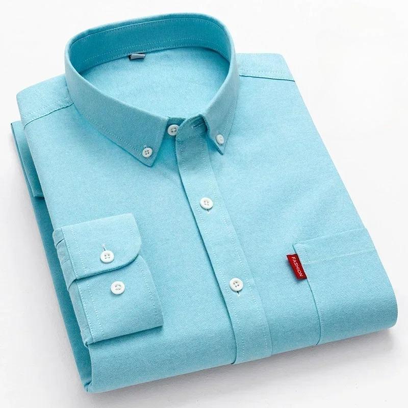 

5XL 4XL Оксфорд 100% Чиста Бавовна Чоловіча Однотонна Сорочка Повсякденна Формальна Великого Розміру синя біла Сорочка Чоловіча З Довгим Рукавом 43 озеро синього кольору